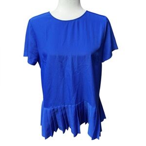 JCrew womens pleated hem Royal Blue Top blouse medium jewel tone shirt sleeve